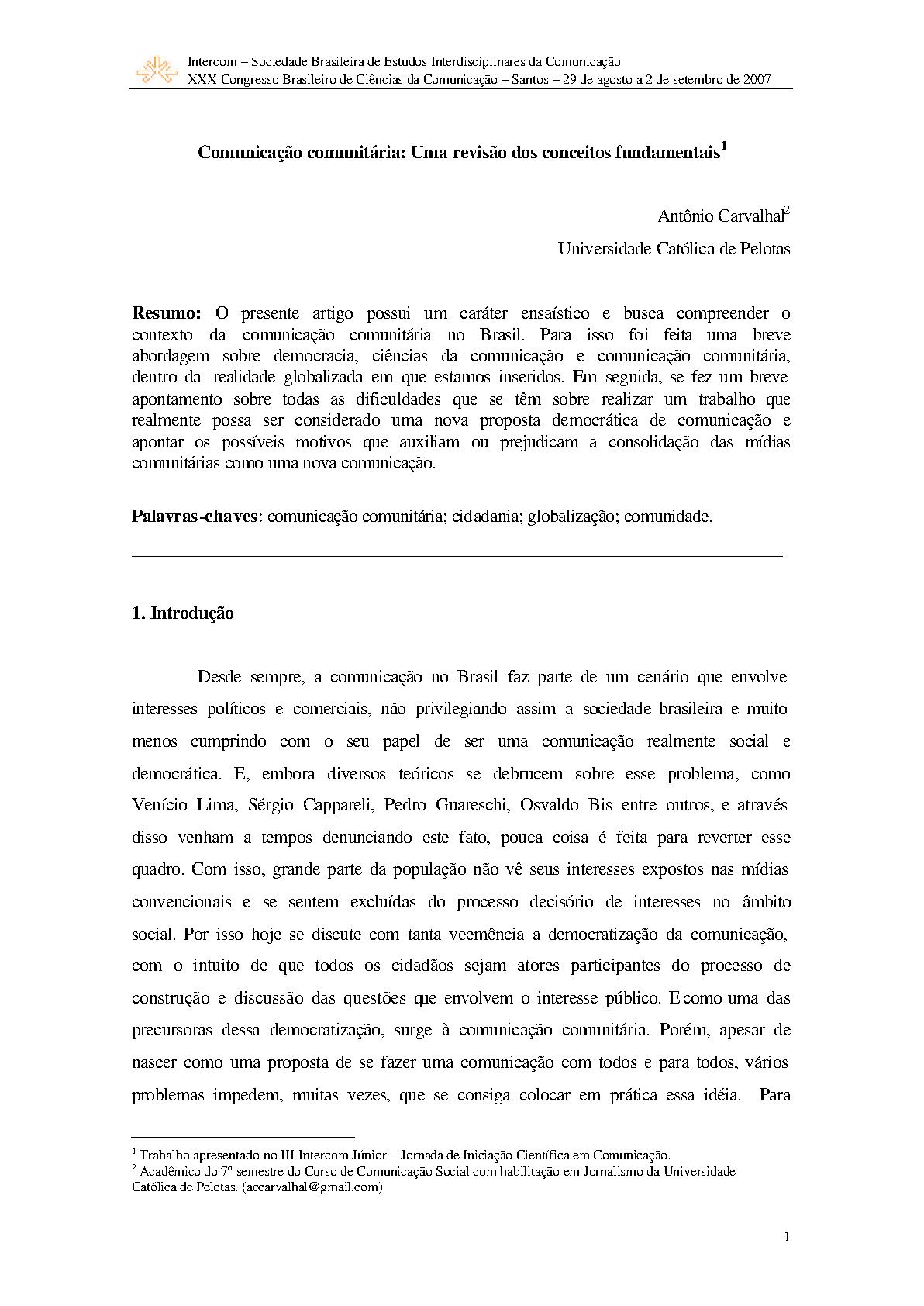 Comunicação Comunitária: Uma Revisão dos Conceitos Fundamentais