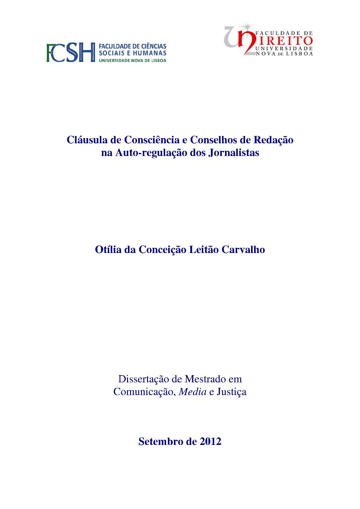 Cláusula de Consciência e Conselhos de Redação  na Auto-regulação dos Jornalistas