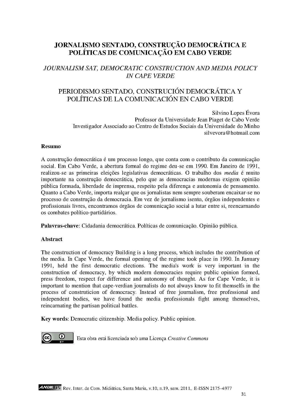 Jornalismo Sentado, Construção Democrática e Políticas De Comunicação em Cabo Verde