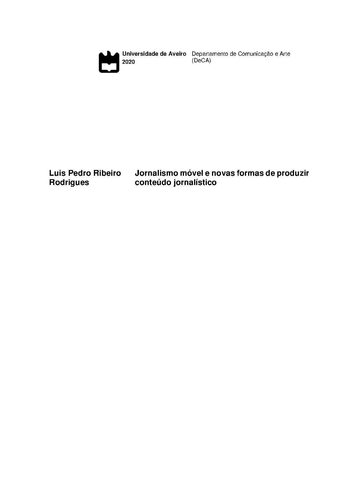 Jornalismo Móvel e novas Formas de Produzir  Conteúdo Jornalístico